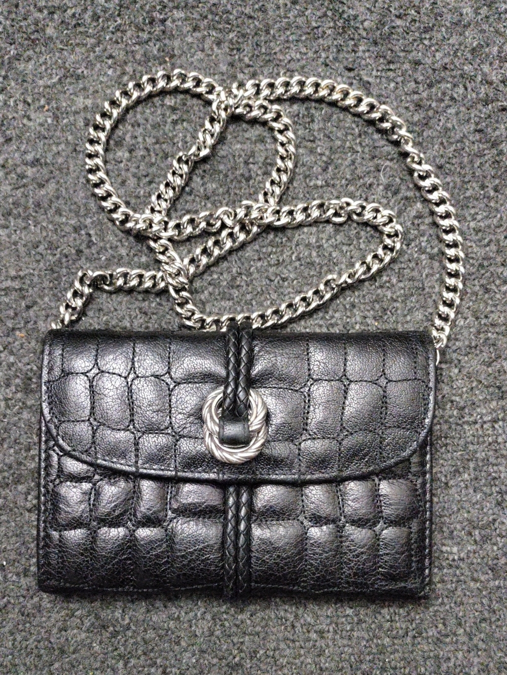 Brighton Black Quilted Leather Clutch/ Shoulder Bag with Silver Chain